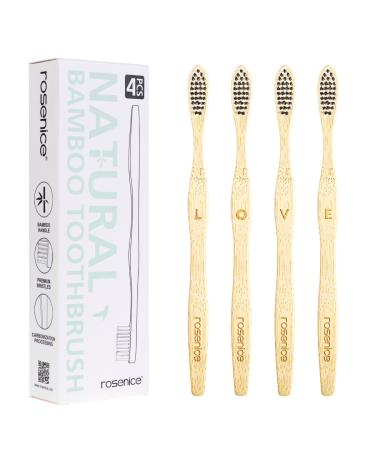 Bamboo toothbrush - 4 pack eco friendly biodegradable toothbrush - super soft nylon bristle - quickly drying dear family toothbrush for sensitive gums
