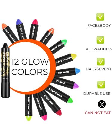 UV Blacklight Glow Face Paint Kit - 12 Neon Colors for Kids Halloween Makeup | Water-Activated Crayons for Safe Body Painting - Buy Online on GoSupps.com