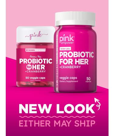 PINK Probiotics for Women | Digestive Health Support Capsules Plus Cranberry | 50 Count | Vegetarian Non-GMO & Gluten Free Supplement - Buy Online on GoSupps.com