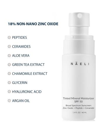 NAELI Anti Aging Tinted Moisturizer SPF 50 Mineral Sunscreen for Face with Zinc Oxide Peptides & Ceramides Natural Hydrating Universal Tint - 1.4 oz Medium - Buy Online on GoSupps.com
