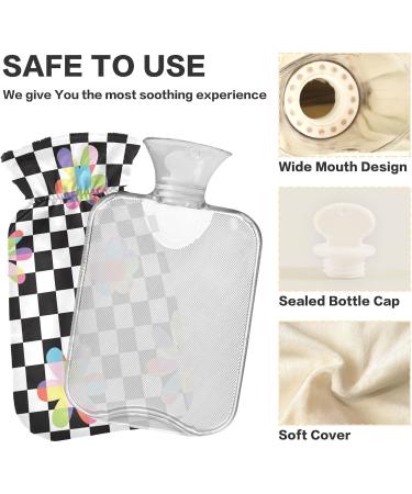NAANLE Black & White Plaid Hot Water Bottle with Cover - 2L Heat Therapy for Back Pain Relief Hand/Foot Warmer & Neck Comfort - Buy Online on GoSupps.com