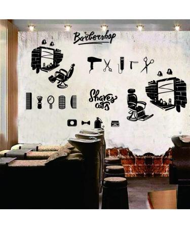 Barbershop Wall Sticker - Cute Mirror Chair Razor & Scissors Designs | Removable PVC Decor for Hair Salon | 25x40 cm (Black-JWH209 - Buy Online on GoSupps.com