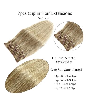 22 Inch Real Human Hair Clip in Extensions - Ash Blonde to Blonde Highlights - Remy Hair - 7 Pieces - 70G - Women's Hair Clip ins - Buy Online on GoSupps.com