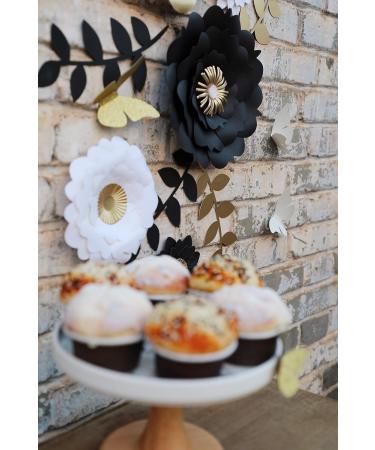 Fonder Mols 3D Paper Flower Decorations Set - White Black Gold - Perfect for Wedding, Graduation, Bridal Shower, Halloween, Nursery Wall Decor - Set of 13 - Buy Online on GoSupps.com