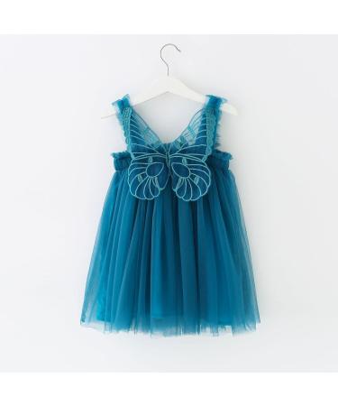 PythJooh Baby Girl Tulle Dress | Sleeveless Butterfly Wings Tutu Dress | 18-24 Months | Peacock Blue - Buy Online on GoSupps.com