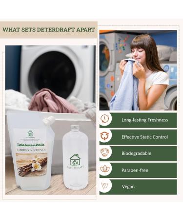 DETERDRAFT Tonka Beans & Vanilla Fabric Conditioner Eco Fabric Softener with 2x Refill Pouches 1x Reusable Eco Bottle Approx. 40 Washes (1450 ml) Biodegradable and Vegan 3 Piece Set - Buy Online on GoSupps.com