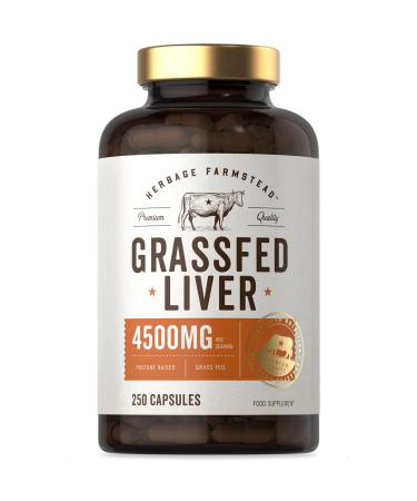 Grass Fed Beef Liver | 250 Capsules | Desiccated Beef Liver | No Artificial Preservatives | Pasture Raised | by Herbage Farmstead