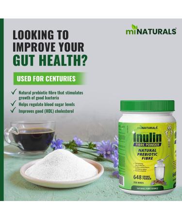 Pure Inulin Fiber Powder Natural Prebiotic Fibre Supplement Clear and Taste Free Increases good bacteria Chicory Root - 250 DOSES - 648 grams - by miNATURALS - Buy Online on GoSupps.com