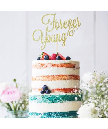 zxyxka Forever Young Cake Topper Young AF Sign Happy 30th 40th 50th 60th Birthday Party Decorations- Engagement Wedding Party Decorations(Gold) ZXY-23SP888