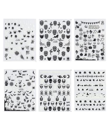 Halloween Nail Art Stickers Glow in The Dark Nail Decals 3D Self-Adhesive Fluorescent Nail Stickers Skull Spider Witch Ghost Pumpkin Bat Snake Nail Design for Women and Girls DIY Acrylic Nail