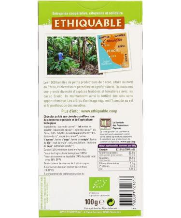  G n rique ETHIQUABLE - Ethiquable Organic Peruvian Puffed Rice Milk Chocolate 100g - 100g - Pack of 3 - Sold in Packs - Buy Online on GoSupps.com