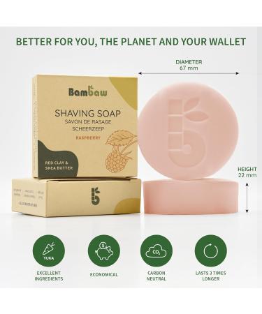 Bambaw Shaving Soap for Women - 80g Shea Butter & Red Clay Vegan & Palm Oil-Free Natural Raspberry Razor Soap for All Skin Types - Buy Online on GoSupps.com