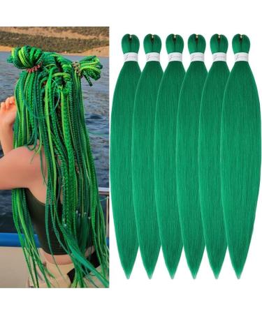 YDDM PRE Stretched Braiding Hair Extensions 32 inch 6packs Extensions Kunsthaar Braids Green Hair extension Art hair for braid Extension for Braids Jumbo Braids Hair (32 inches Green#) 81cm-32 inches (6 Pack) Green#