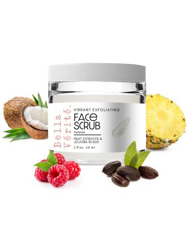 Bella V rit .- Vegan Vibrant Exfoliating Face Scrub 2 Month Supply Made in USA w/Fruit Extracts & Jojoba Seeds to Gently exfoliate impurities Improve appearance of dull stressed skin 2 Fl Oz