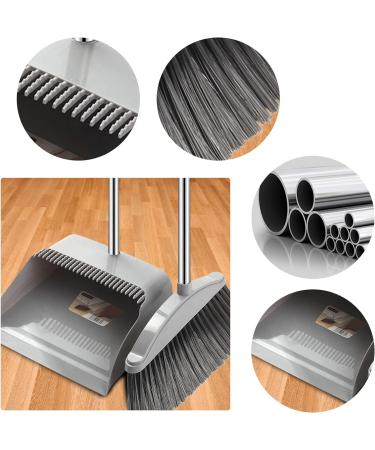 Broom and Dustpan Set for Home - Dust Pans with Long Handle | Outdoor Indoor for Home Kitchen Must Haves for Home Grey - Buy Online on GoSupps.com