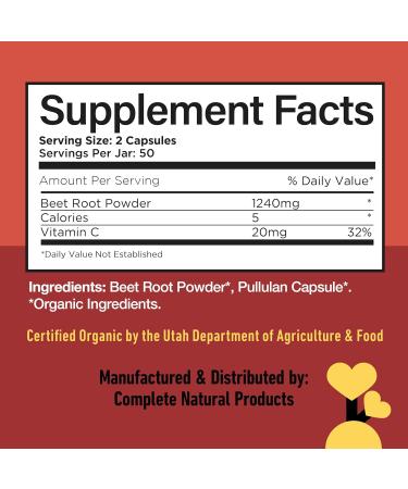 Organic Beet Root Capsules 620mg | 100 Count | Pure Beetroot Powder | Plant-Based, Non-GMO, Vegan Supplement | USA Made Herbal Capsules - Buy Online on GoSupps.com