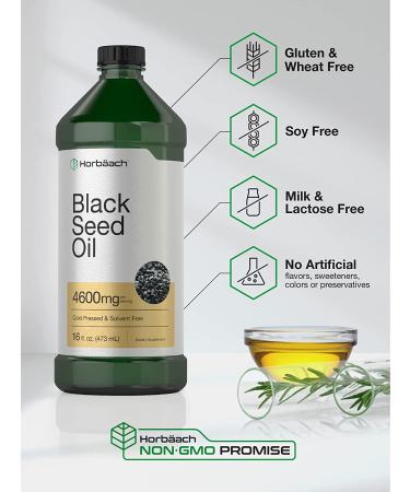 Organic Black Seed Oil - 4600mg Cold Pressed Nigella Sativa Supplement - 16 oz Bottle - Vegetarian, Non-GMO, Gluten Free - Solvent Free Formula by Horbaach - Buy Online on GoSupps.com