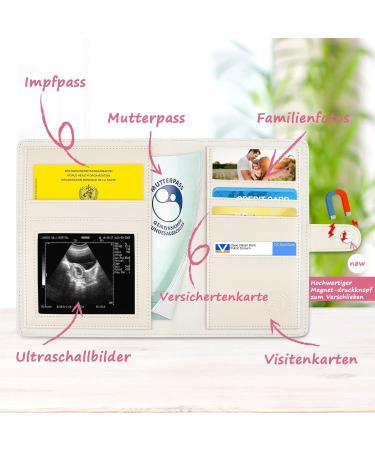Leather Motherpass Cover & Organizer | Magnetic Closure Ultrasound & Vaccination Storage | Perfect Gifts for Pregnant Moms - Cream Foot - Buy Online on GoSupps.com