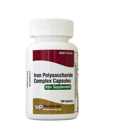 Westminster Pharmaceuticals Iron Polysaccharide Complex Capsules 150mg Elemental Iron Supplement 100 Count Daily Dietary Support Chelated and Easy On Stomach Helps for Iron Deficiency Anemia