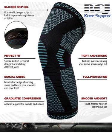 Compression Knee Brace for Arthritis & Weight Lifting Support | Anti-Slip Grip for All Sports - Black Blue Medium - Buy Online on GoSupps.com