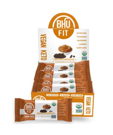 BHU Fit Vegan Protein Bars - Organic Keto Snack - Low Carb & Low Sugar, Grain & Gluten free, Dairy-free & Non-GMO (Peanut Butter Chocolate Chip)