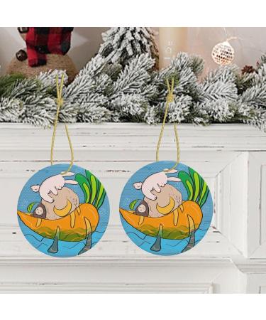YYHHAOFA Sunflower Seeds and Rabbits Picture Christmas Ceramic Round Pendant Decoration - Festive Hanging Ornament for Stores and Homes -2.9 in - Buy Online on GoSupps.com