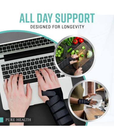 Pure Health Premium Wrist Support Brace - Relieves Carpal Tunnel, Sprains, Tendonitis & RSI - Adjustable Compression for Men & Women (M Right) - Buy Online on GoSupps.com