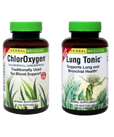 Herbs Etc. ChlorOxygen & Lung Tonic Chlorophyll & Herbal Lung Support for Blood Oxygen Energy Breathing & Bronchial Health with Mullein Horehound & Grindelia 240 Softgels