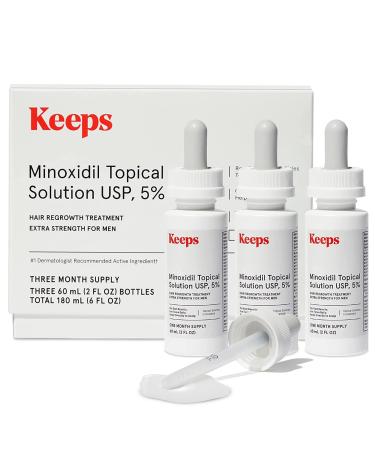 Keeps Extra Strength Minoxidil for Men Topical Hair Growth Serum, 5% Solution Hair Loss Treatment - 3 Month Supply (3 x 2oz Bottles with Dropper) - Slows Hair Loss & Promotes Thicker Hair Regrowth Minoxidil Solution