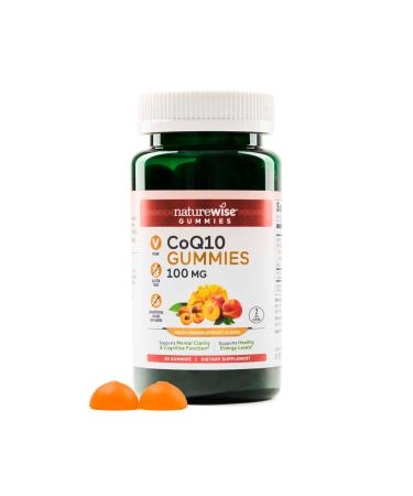 NatureWise CoQ10 Gummies 100mg - Peach Mango Flavor - Supplement for Heart Health & Antioxidant Activity - Pectin-Based Gummies Vegan Soy and Gluten-Free Non-GMO - 60 Count 1-Month Supply Peach Mango 60 Count (Pack of 1)