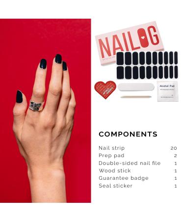 Buy Nailog Halfway Hardened Gel Nail Wraps - 20 Long-Lasting Nail Polish Strips | Salon Quality Gel Nail Stickers | Shiny Noir Finish - Buy Online on GoSupps.com
