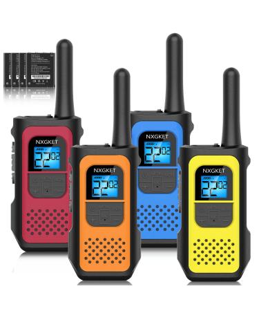 Walkie Talkies, NXGKET Walkie Talkies for Adults Long Range 4 Pack, 22 Channels Two-Way Radios FRS VOX, Walky Talky Rechargeable with Li-ion Battery USB Charger Auto Squelch for Biking Camping Hiking 4 Pack 1Blue & 1Orange & 1Red & 1Yellow & 2Micro USB Ca