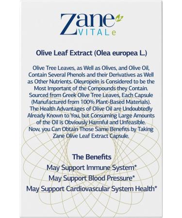 Zane Greek Olive Leaf Extract - 20% Oleuropein for Immune Support & Healthy Blood Pressure - Natural Cardiovascular Health - Buy Online on GoSupps.com