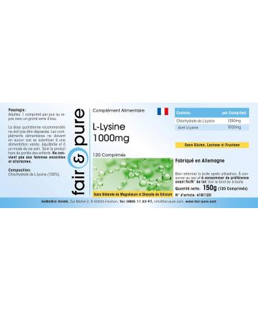 Fair & Pure L-Lysine Tablets 1000mg - High Dose Vegan Supplement - 120 Count for Immune Support & Health - Buy Online on GoSupps.com