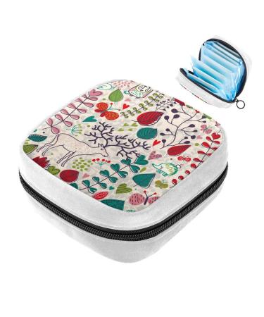 GIAPB Sanitary Napkin Storage Bag Period Bag Tampon Bag Makeup Bag Pad Pouch Vintage Flowers Deer Color5086