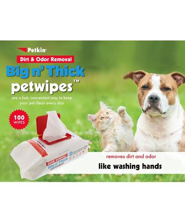Petkin Large Pet Wipes for Dogs and Cats - Big n' Thick, Removes Daily Dirt & Odor, Ideal for Ears, Eyes, Face, Butt, and Body - Multipacks Available, 200 Wipes - Buy Online on GoSupps.com