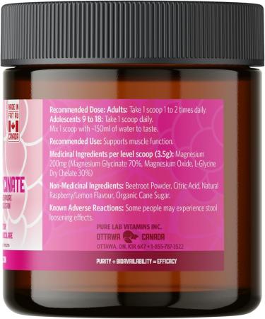 Pure Lab Vitamins - Magnesium Glycinate Raspberry Lemon Powder Mix 214g - Magnesium Supplement for Muscle Cramps Relaxation Sleep Support Healthy Bones and Teeth - Buy Online on GoSupps.com