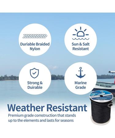 1/2-Inch x 100-Feet Black Double Braided Nylon Anchor Line with Stainless Thimble - Buy Online on GoSupps.com
