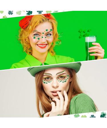 117 Pcs St. Patrick's Day Glitter Face Tattoos - Shamrock Clover Temporary Jewelry Stickers for Party Accessory - 33 Sheets - Buy Online on GoSupps.com