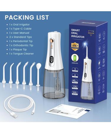 350ML Cordless Water Dental Flosser - 5 Modes 6 Jet Tips LCD Display Rechargeable IPX7 Waterproof for Effective Teeth Cleaning - Buy Now - Buy Online on GoSupps.com