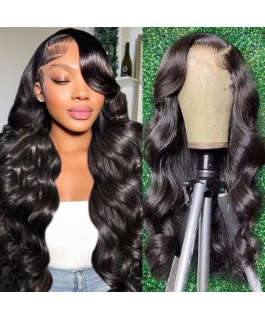 Comently Body Wave Lace Front Wigs Human Hair Pre Plucked 13x4 HD Transparent Lace Frontal Wig Human Hair with Baby Hair 180 Density Glueless Human Hair Wigs for Black Women Natural Color 24 Inch 13x4 Body Wave Lace Fron...