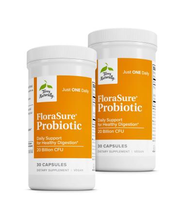 Terry Naturally FloraSure Probiotic - Digestion Supplement to Aid Against Occasional Bloating & Support Gas Relief - Gut Health Support with Bifidobacterium Bifidum - 30 Capsules (Pack of 2)