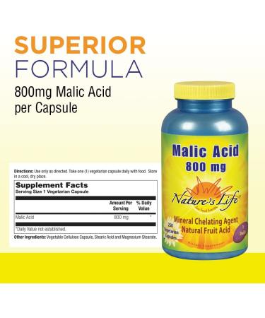 Nature's Life Malic Acid 800 mg - 250 Veggie Caps | Natural Energy Boost - Buy Online on GoSupps.com