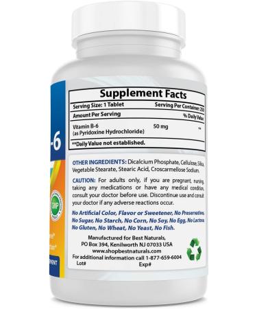 Best Naturals Vitamin B6 50mg - 250 Tablets | Essential B6 Supplement - Buy Online on GoSupps.com