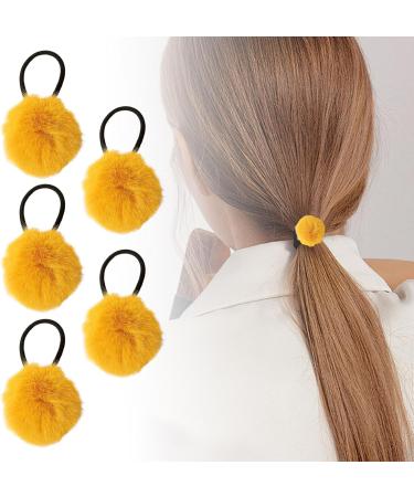 Girls Hair Ties Chic Furry Ball Hair Ties | Fashion Hair Accessories Furry Ball Ponytail Holder for Daughter Sister Friends Wife Family turmeric - Buy Online on GoSupps.com