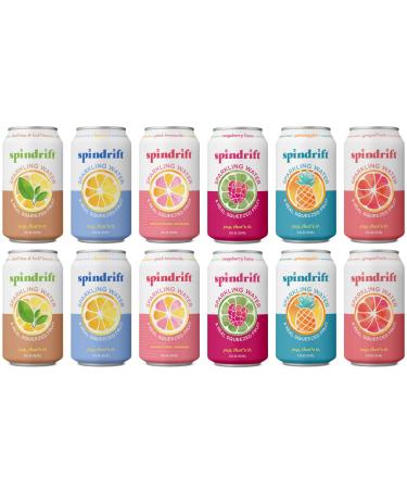 Spindrift Sparkling Water 6 Flavor Variety Sampler Pack Made with Real Squeezed Fruit 12 Fl Oz - By Gsuila (Pack of 12)