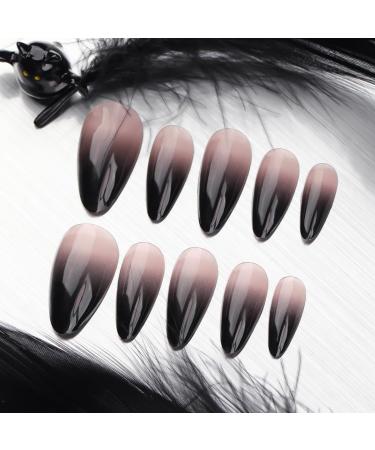 Shop Black Press on Nails - Medium Almond Gothic Ombre Acrylic False Nails | 24 Pcs Glam Manicure - Buy Online on GoSupps.com