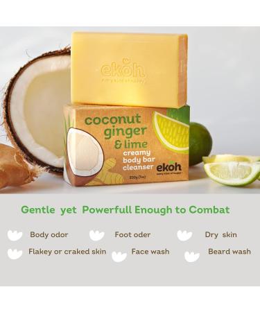 EKOH Organic Coconut Body Soap Bar - Vegan All-Natural Face & Body Wash - Eco-Friendly Ginger Lime Soap Made in New Zealand - 200g for All Skin Types - Buy Online on GoSupps.com