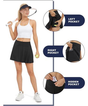 PERSIT Women's High Waisted Pleated Tennis Skirt with Pockets and Shorts - Large Black - Buy Online on GoSupps.com