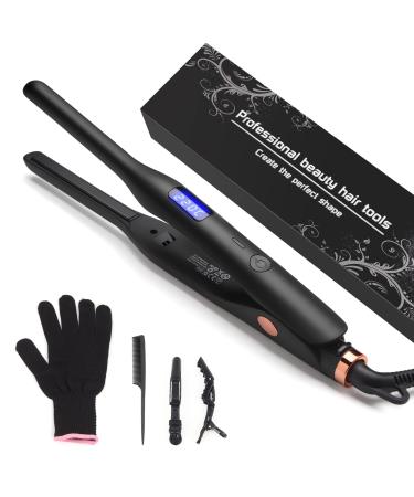 Mini Hair Straightener Pencil Straightener for Short Hair Beard and Pixies Straight or Tight Curler Adjustable Temperature Small Flat Iron for Short Hair (Black)